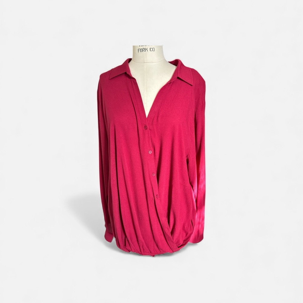 Kori Button-Up Faux Wrap buttoned Blouse, Red, Size Medium